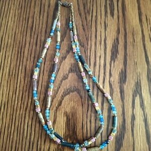 Necklace 2 Layer Multicolored Semi Precious Natural Gemstones Beads